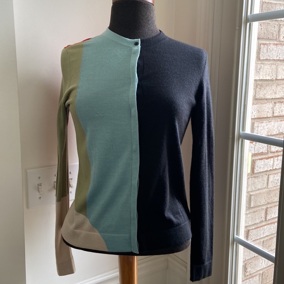 Akris Summer Intarsia Button multicolor cashmere & silk Cardigan - Picture 2 of 14